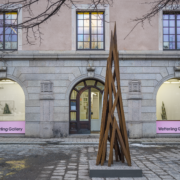 Façade of Wetterling Gallery in Stockholm with sculpture by Bernar Venet